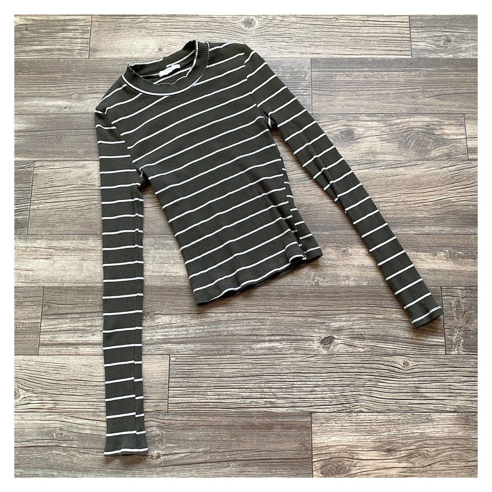 Lush Green Striped Ribbed Knit Long Sleeve Top